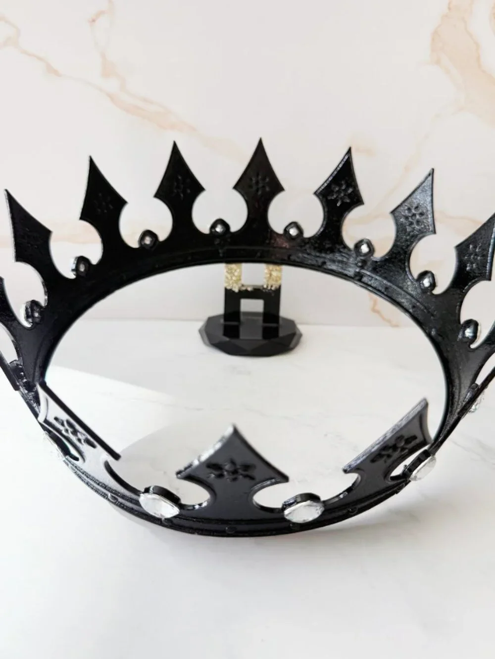 Black King Crown, Clear Jewels Crown, Mens Gothic Medieval, Royal Costume Crown